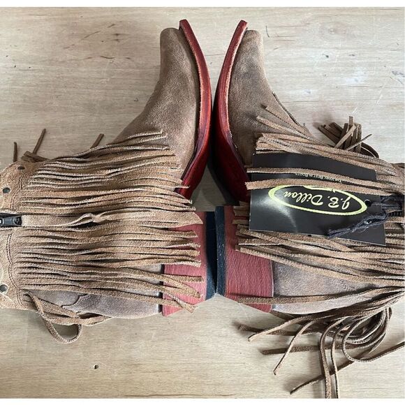 New J B Dillon JBW2242 Fringe Boots Snip Toe Short Booties Size 10B Cowgirl - Picture 11 of 14